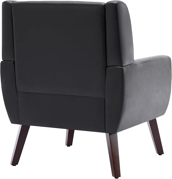 UIXE Faux Leather Accent Chair Modern Arm Club Chair Upholstered Armchair for Living Room Comfy Single Sofa Seats Button Tufted Reading Seating Black