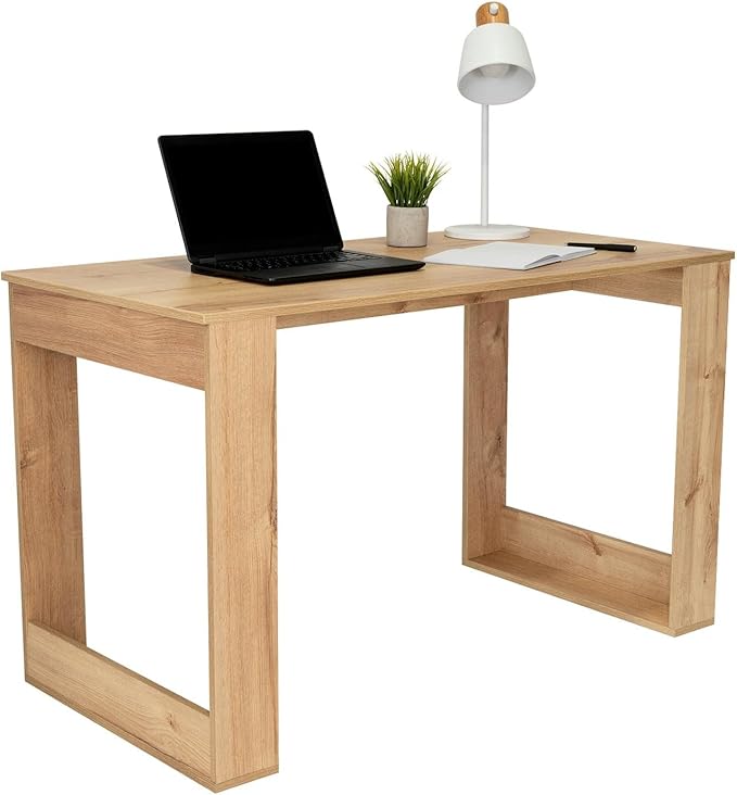 Lacey Rectangle Computer Desk Smokey Oak - Compact Home Office Work Desk for Ample Legroom &amp Stylish Study Space