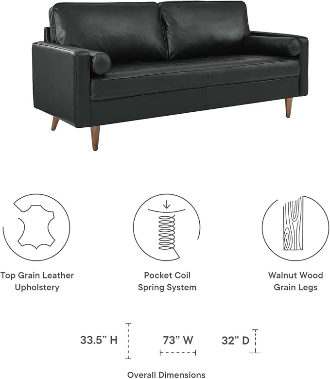 Modway EEI-4633-BLK Valour Leather Sofa Black