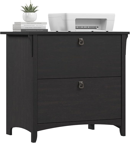 Bush Home Salinas 2 Drawer Lateral File Cabinet in Vintage Black Home Office Storage Solution Organizer with Drawers for Workspace Filing Unit