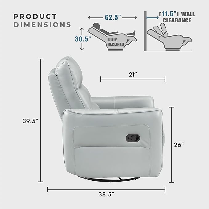 Lexicon Swivel Glider Reclining Chair Top Grain Leather Match Manual Recliner Comfy Nursery Glider Recliner Swivel Reclining Chair for Living Room/Office/Bedroom/Apartment Aqua