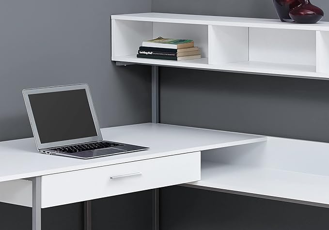 Computer Desk Home Office Corner Storage Drawers L Shape Work Laptop White Laminate Grey Metal Contemporary Modern