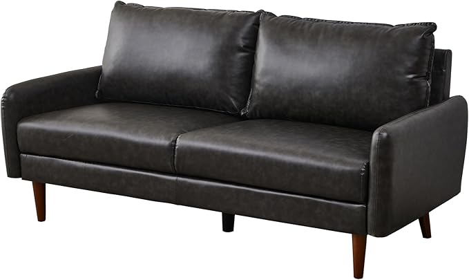 Modern Sofa Faux Leather Couch for Living Room Office Dark Gray