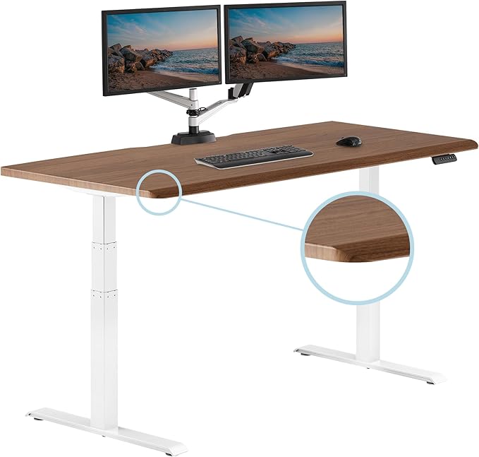 Vari ComfortEdge 72x30 Inch Electric Standing Desk – Height Adjustable Large Office Sit Stand VariDesk with Sloped Edge Memory Presets 180 LB Capacity + Tool-Free Assembly (Walnut)