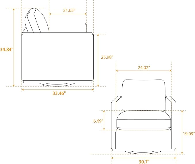 360° Swivel Upholstered Armchair 30.7 W Modern Comfort Single Sofa Chair for Living Room Bedroom Apartment Nursery Coffee PU