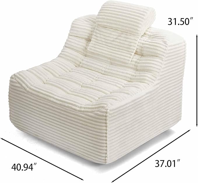 40 Swivel Cloud Chair 360° Swivel Accent Chair with Armless &amp Movable Pillow Cozy Single Sofa Oversized Reading Chair for Bedroom Living Room Compression Corduroy Plush Easy Assembly (White