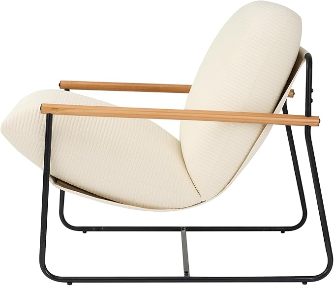 VEVOR Accent Chair Metal Framed Chair with Wooden Armrests Modern Cozy Upholstered Armchair with Soft Foam Cushioning Detachable Cushion for Living Room Bedroom Reading Room Office Beige