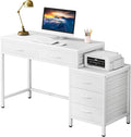 Little Tree Computer Desk with 5 Drawers Home Office Desks with Reversible File Drawer Cabinet Printer Stand