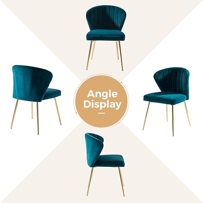 HULALA HOME Dining Chairs Set of 2 Velvet Upholstered Kitchen &amp Dining Room Chairs with Metal Legs Vanity Chair Armless Side Chairs for Living Room Bedroom Restaurant Channel Curved Backrest Tea