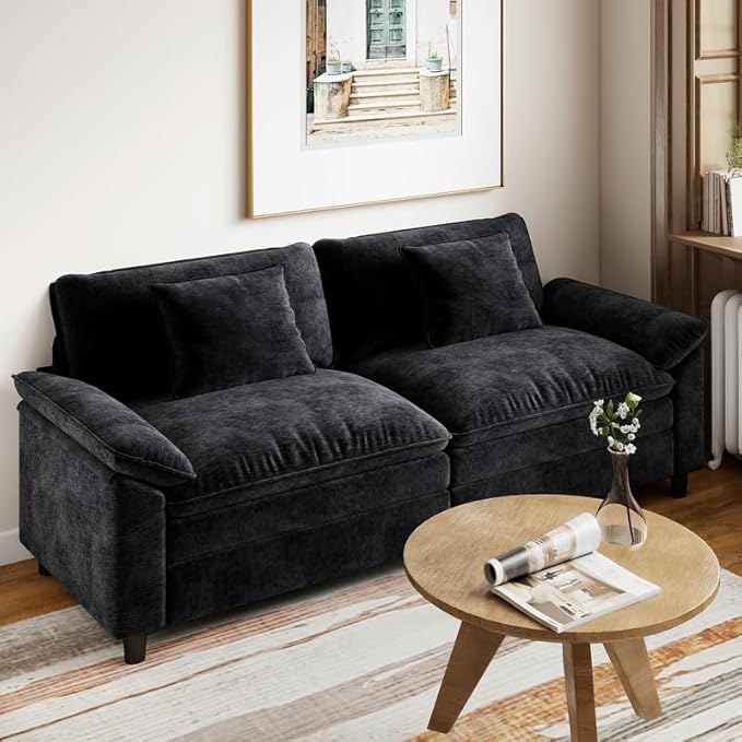 80 Sectional Sofa Chenille Fabric with Pillows and Cushion2 seat Loveseat Modern Sofa Couch for Living Room BedroomBlack