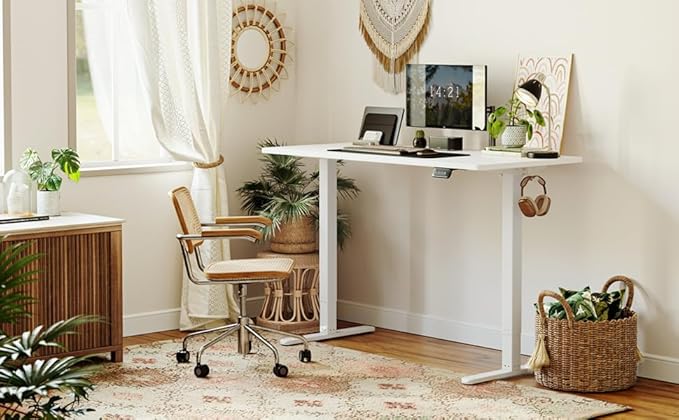 CubiCubi Electric Standing Desk 55 x 24 Inches Height Adjustable Sit Stand Desk Ergonomic Home Office Computer Workstation White