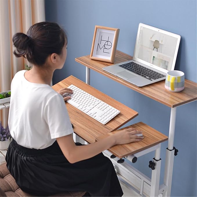 Garvee Portable Standing Desk Adjustable Height 26.4-61 Mobile Computer Desk with Wheels Tiltable Top &amp CPU Stand Rolling Laptop Table Cart for Home Office White