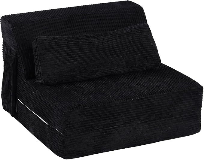 Folding Sofa Bed with Pillow Convertible Sleeper Chair Comfy Floor Futon Couch Mattress Lounge Sofa for Adults Portable Fold Out Chair Bed for Living Room Bedroom Single Black