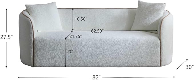 Merax 82 Boucle Curved Sofa 3-Seater Sofa Couch with 2 Pillows for Living Rooms Bedrooms Apartment Office Comfortable Thickened Seat Cushion Bear 900lbs White