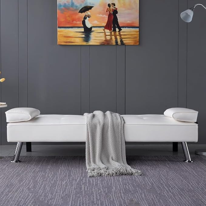 Sofa Bed Adjustment Sofa Double-Sided Double Sofa Folding Sofa Bed GuestbedcupholderBed Modern PU and Polyester Lounge Chair (White)