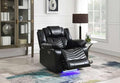 First of a Kind Modern Black Recliner Chair - Premium Leather Bedroom Chair with Plush Cushioning - Woven Fabric &amp LED Base Lighting for Luxurious Home-Theater Experience