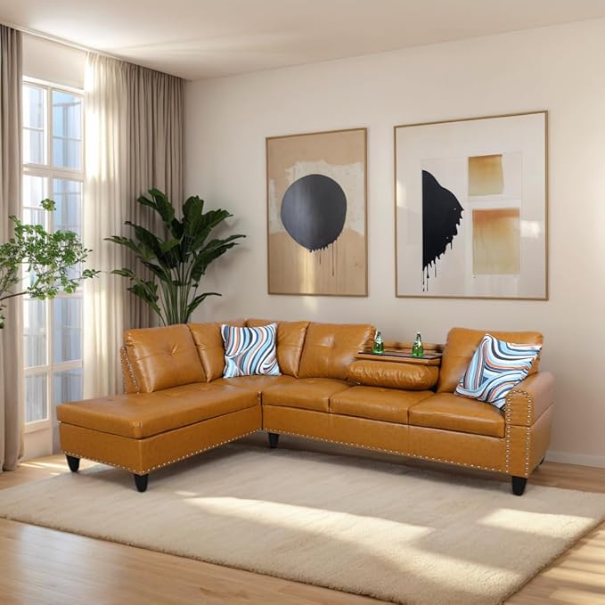 L-Shaped Combination Sofa Set Luxurious Synthetic Leather Living Room Sofa Suitable for Living Rooms Bedrooms Apartments and Offices