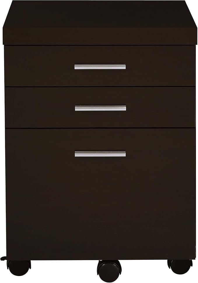 Brown Mobile File Cabinet with 3 Drawers 5 Wheels Rectangular Wood Portable Filing Cabinet Traditional for Office Study Room
