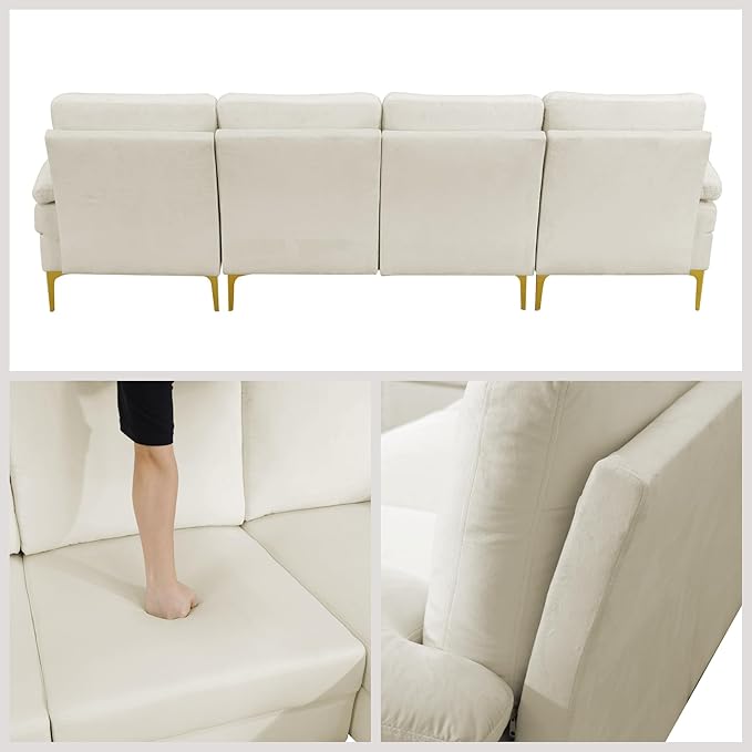 99.5 Modular Sectional Sofa U Shaped Sectional Comfy Couch for Living Room Convertible Modular Sofa Couch with Two Chaises High Supportive &amp Soft Sponge White