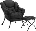 HollyHOME Lazy Chair with Foldable Ottoman Accent Comfy Lounge Armchair and Folding Footrest Stool Leisure Sofa Reading Chair and Footstool for Living Room Bedroom DormPeachskin Fabric Black