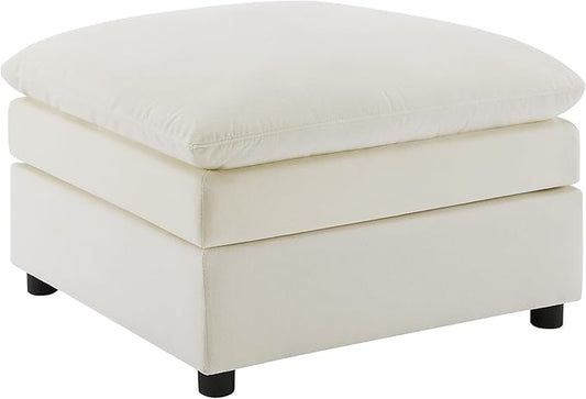 VANOMi Modular Ottoman Seat Sectional Sofa Cube Footstool for Sofa Set Ivory White Terry