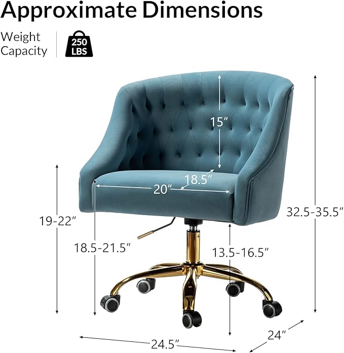 Velvet Office Chair with Gold Base Modern Cute Desk Chair Comfortable Adjustable Swivel Task Chair for Home Office Living Room Bedroom Vanity Study