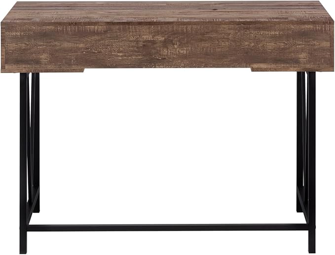 Computer Desk Home Office Laptop Stand Storage Drawers 48 L Brown Laminate Black Metal