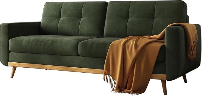 67.7” Loveseat Sofa Mid Century Modern Decor Love Seat Couches for Living Room Button Tufted Upholstered Small Couch for Bedroom Solid and Easy to Install Furniture (Green 67.7inch)