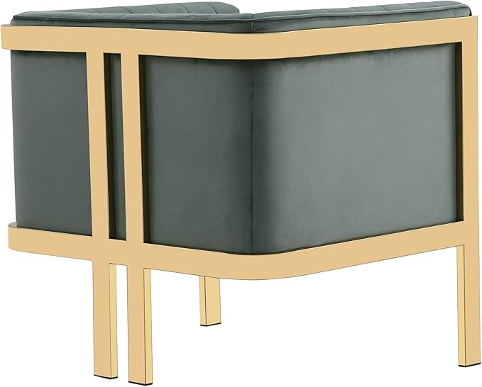 Manhattan Comfort Paramount Velvet Accent Armchair Set of 2 Polished Brass Frame with Geometric Legs Art Deco Chair 1920s Glamour Fully Assembled Living Room Lounge Seat Warm Grey