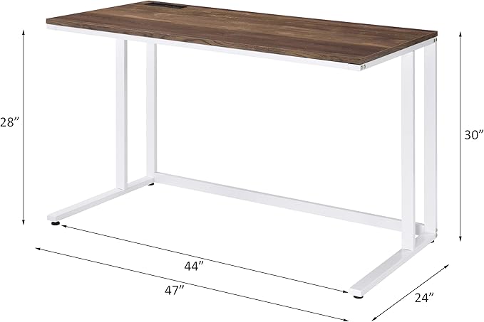Walnut and White Writing Desk with USB Port - Spacious Rectangular Design - Open Base - for Home Offices &amp Bedrooms