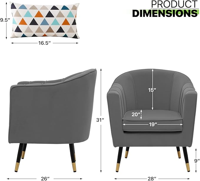 Magshion Barrel Accent Chair with Lumbar Pillow Modern Upholstered Armchair Ergonomic Single Sofa Chair for Living Room Bedroom Office 550 lbs Capacity - Gray