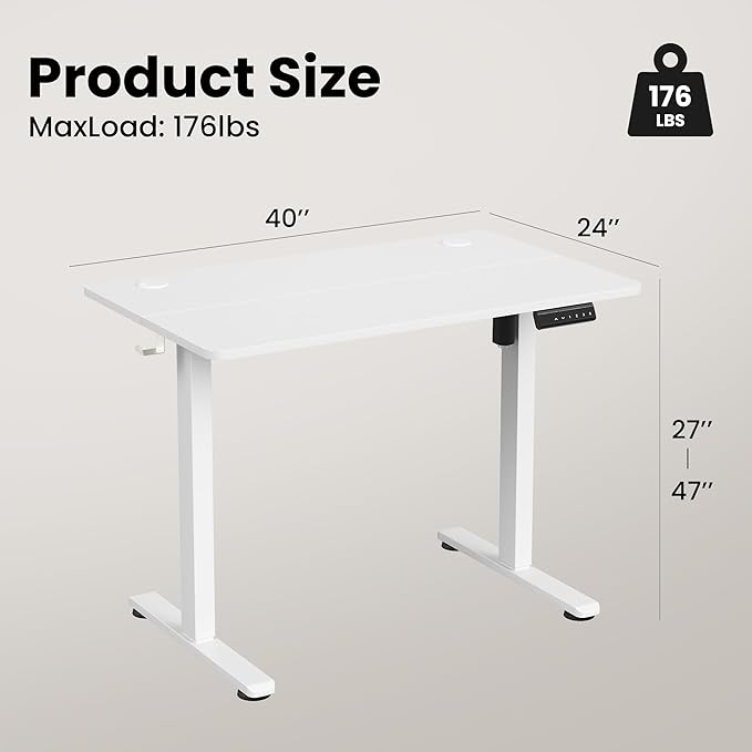 Casaphoria 40 x 24 inches Electric Standing Desk Sit to Stand Desk with Memory Height Adjustment Home Office Computer Desk for Writing and Games White