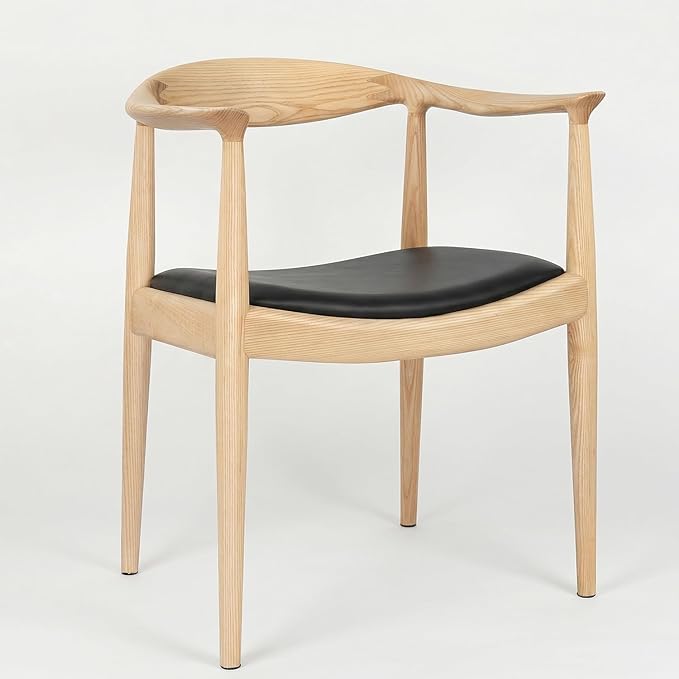 Polynices Kennedy Armchair Upholstered Dining Chair Presidential Mid-Century Modern Accent Chair in Natural Wood Color