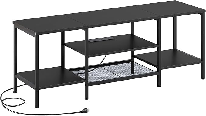 HOOBRO TV Stand with Power Outlets to 65 Inches TV Console Table with Open Storage Shelves Industrial Media Entertainment Center for Living Room Bedroom Black BB40DS01