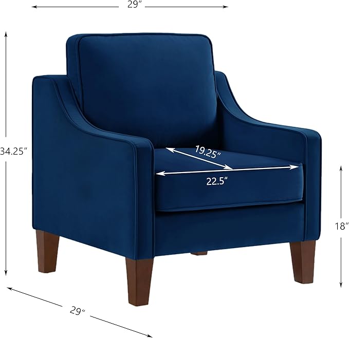 Generic Modern Armchair Living Room Single Seat Sofa Chair with Wooden Legs Upholstered Velvet Accent Chair for Living Room BedroomTaupe (Navy)