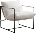 Furniliving Sling Accent Chair with Metal Frame Comfortable Boucle Fabric Arm Chair Upholstered Cozy Reading Chair for Living Room Bedroom Dressing Room Home Office Purewhite