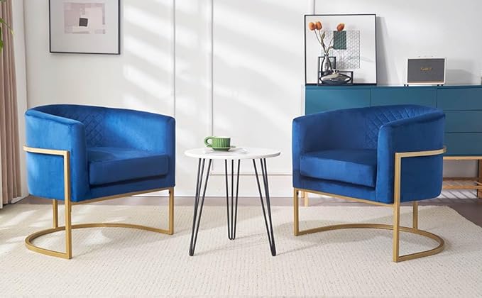 Modern ArmchairUpholstered Velvet ChairCurved Backrest Lounge ChairModern Accent ChairComfy Armchair for Small ApartmentLiving RoomOfficeReception AreaBlue