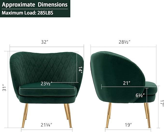 DUHOME Velvet Accent Chair with Barrel Backrest Upholstered Armchair Single Sofa for Living Room Bedroom Dining Room Dark Green