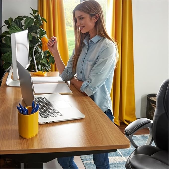 UrbanPro Electric Height Adjustable Standing Desk 47 in x 24 in Light Brown Finish Motorized Lift System Ergonomic Home Office Desk for Sitting or Standing Large Desktop Supports Up to 110 lbs