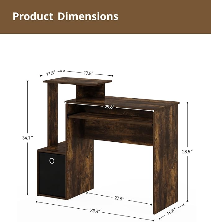 Small Computer Desk with Drawers Wood Writing Desk with Storage Shelves for Home Office Bedroom Living Room Walnut/Black