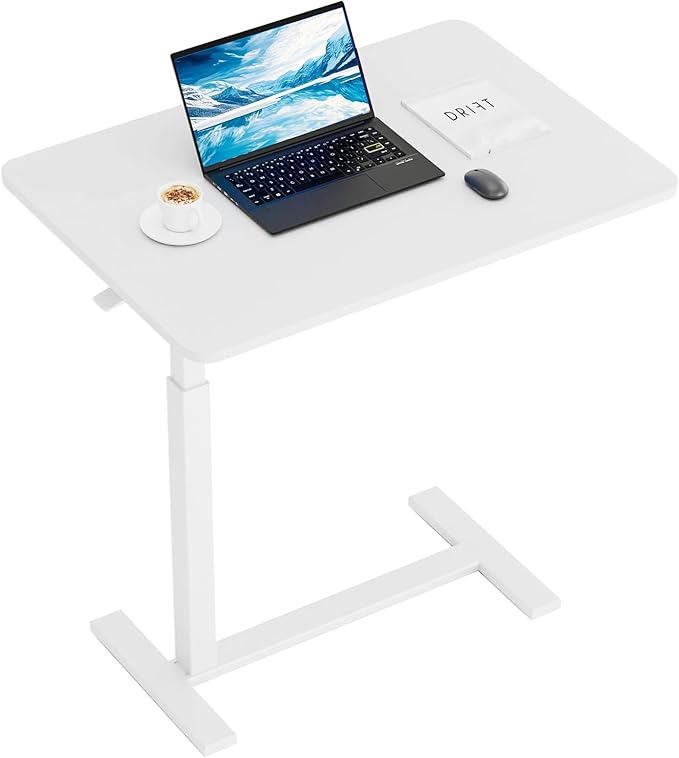 NEWBULIG Overbed Table with Wheels Adjustable Height Bedside Hospital &amp Home Use Rolling Laptop Desk Mobile Standing Table for Medical &amp Home Office White