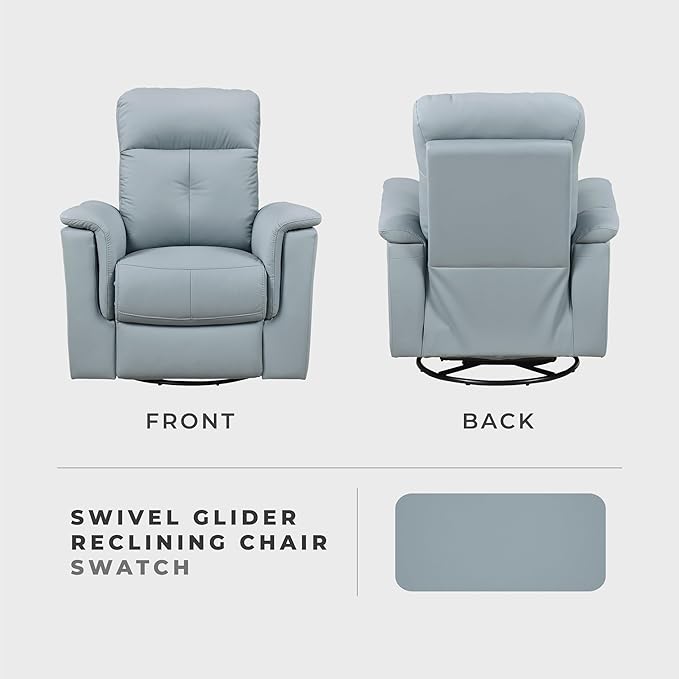 Lexicon Swivel Glider Recliner Chair Comfy Nursery Glider Top Grain Leather Match Recliner Manual Reclining Chair for Living Room/Office/Apartment Blue