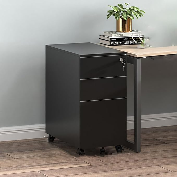 Under Desk Mobile File Cabinet 3 Drawer Filing Cabinet with Lock File Cabinets for Home Office Can Be Stored for A4-Size/Letter Organize Your Home Office Modern File Cabinet