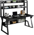 Computer Desk with Hutch and BookshelfHome Office Desk Study Writing Desk for Small SpaceWood Pc Table with Storage Shelves Modern Gaming Desk(39 inch Black)