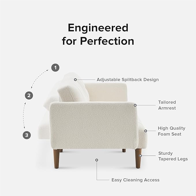 mopio 76.4 Futon Sofa Bed Couch Loveseat Sleeper Sofa Mid Century Modern Futon Couch Sofa Cama Couches for Living Room (Aaron Pearl White Boucle)