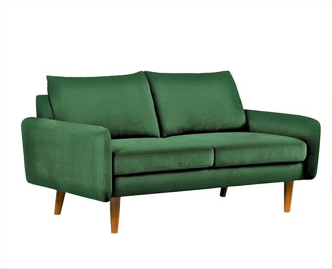 Kent Velvet Loveseat Sofa for Modern Living Rooms and Compact Spaces Comfy 2 Seater Couch Studio Apartment Furniture with Sleek Design Green
