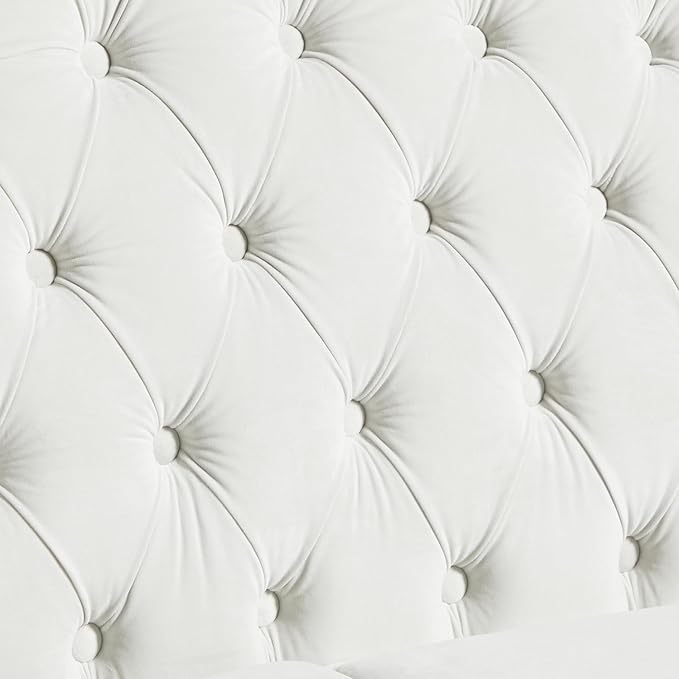 LEVNARY Chesterfield Loveseat Velvet Upholstered Sofa with Button-Tufted Back Mid-Century Modern Sofa with Solid Wood Legs 2 Seater Couches for Living Room (White)