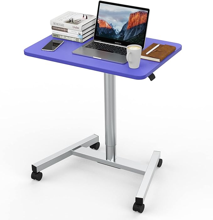 28-Inch Mobile Standing Desk Adjustable Computer Desk Portable Standing Desk with Lockable Wheels Rolling Table for Home Office Classroom Hospital(Purple)