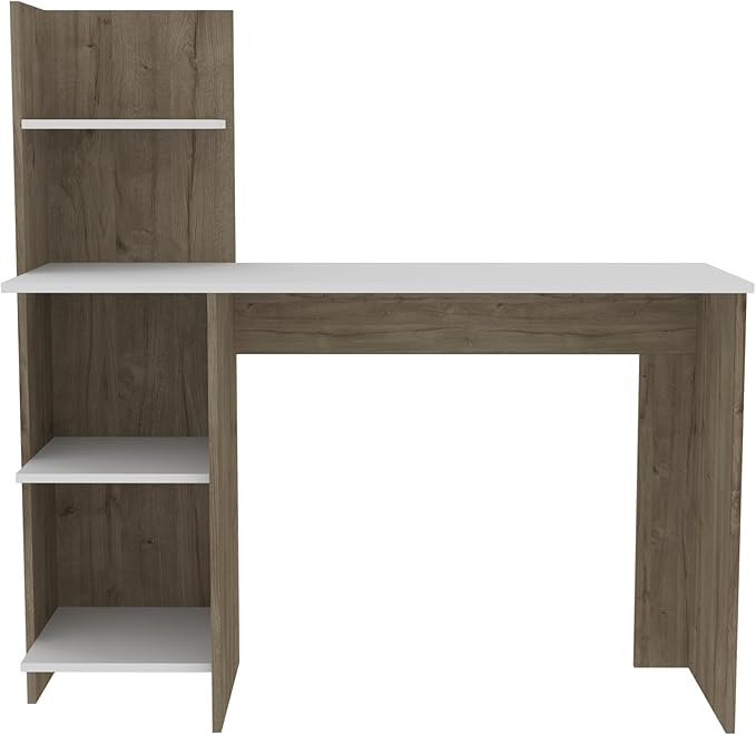Penau Writing Desk with Four Shelves Light Oak and White Finish Modern Design Compact Size for Home Office