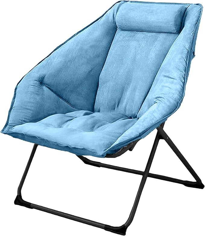 Hexagon Foldable Living Room Chair Saucer Chair for Adults Comfy Bedroom Lounge Chair Moon Chair Lazy Folding Chair for Dorm Rooms(Chair-Blue)